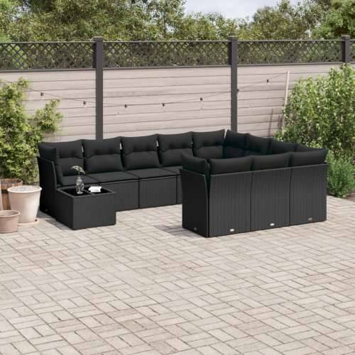 Vrtna garnitura - 11-dijelni set vrtnih sofa od poliratana s jastucima crni - Crna 1 Cijena
