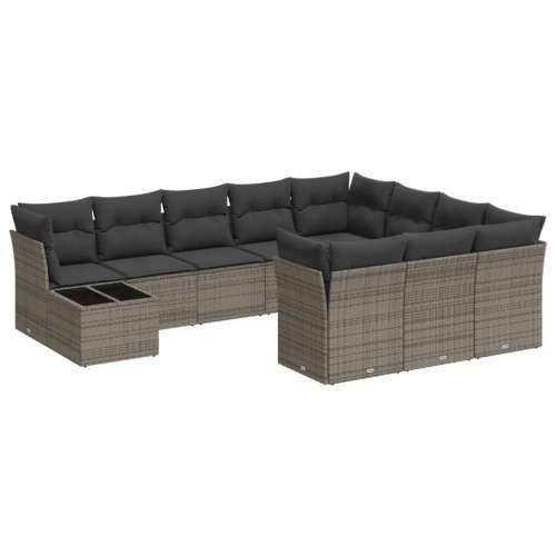 Vrtna garnitura - 11-dijelni set vrtnih sofa od poliratana s jastucima sivi - Siva 1 Cijena