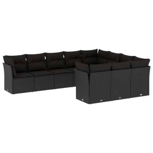 Vrtna garnitura - 10-dijelni set vrtnih sofa s jastucima crni od poliratana - Crna Bez stola 1 Cijena