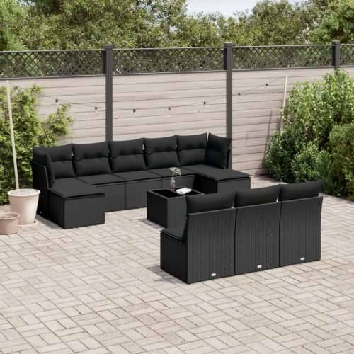 Vrtna garnitura - 11-dijelni set vrtnih sofa od poliratana s jastucima crni - Crna Sa stolom 1 Cijena