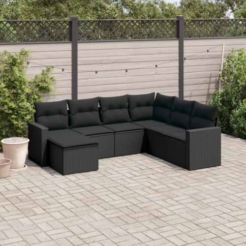 Vrtna garnitura - 7-dijelni set vrtnih sofa od poliratana s jastucima crni - Crna Bez stola 1 Cijena