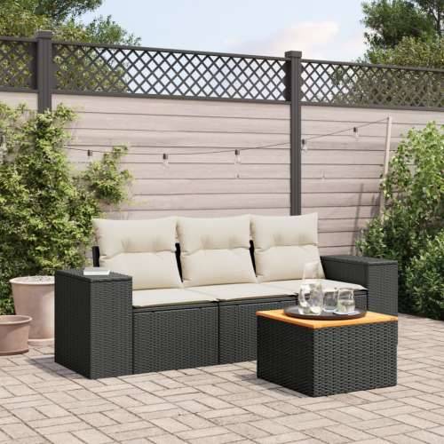 Vrtna garnitura - 4-dijelni set vrtnih sofa od poliratana s jastucima crni - Crna i krem 4 Cijena