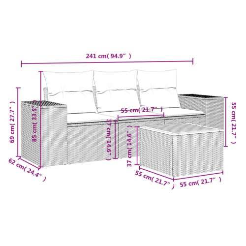 Vrtna garnitura - 4-dijelni set vrtnih sofa od poliratana s jastucima crni - Crna i krem 4 Cijena