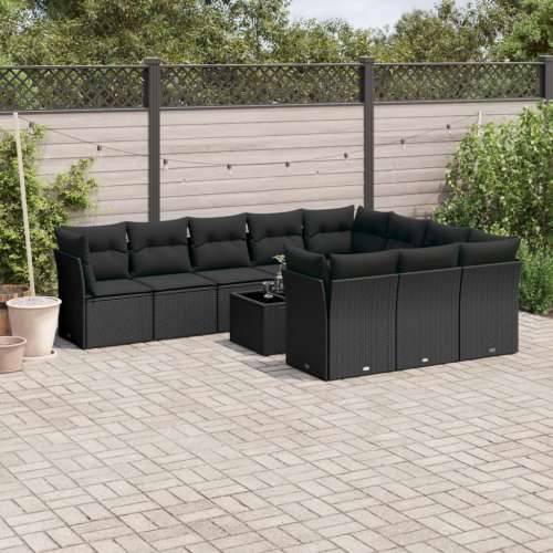 Vrtna garnitura - 11-dijelni set vrtnih sofa od poliratana s jastucima crni - Crna Sa stolom 1 Cijena