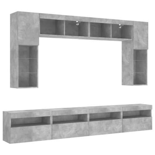 8-dijelni set zidnih TV ormarića s LED svjetlima boja betona - Beton siva 1 Cijena