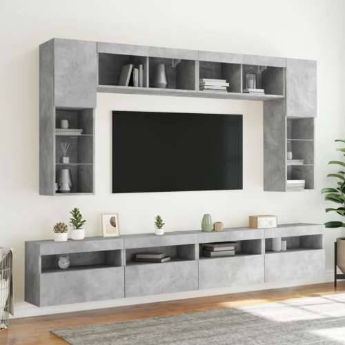 8-dijelni set zidnih TV ormarića s LED svjetlima boja betona - Beton siva 1 Cijena