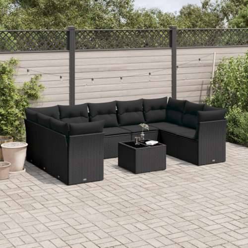Vrtna garnitura - 10-dijelni set vrtnih sofa s jastucima crni od poliratana - Crna Sa stolom 1 Cijena