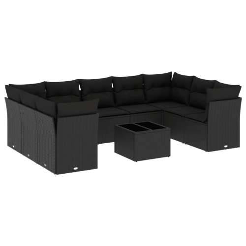 Vrtna garnitura - 10-dijelni set vrtnih sofa s jastucima crni od poliratana - Crna Sa stolom 1 Cijena