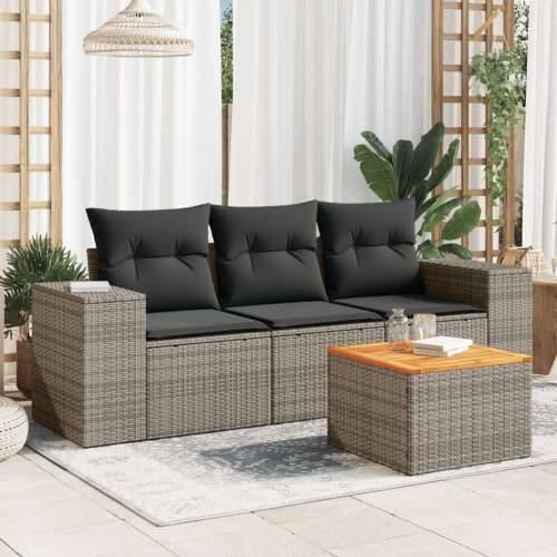 Vrtna garnitura - 4-dijelni set vrtnih sofa od poliratana s jastucima sivi - Siva 4 Cijena