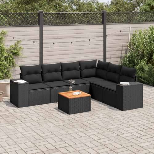 Vrtna garnitura - 7-dijelni set vrtnih sofa od poliratana s jastucima crni - Crna stol + kutna + 3x srednja 1 Cijena