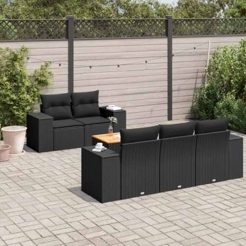 Vrtna garnitura - 6-dijelni set vrtnih sofa s jastucima crni od poliratana - Crna 6 Cijena