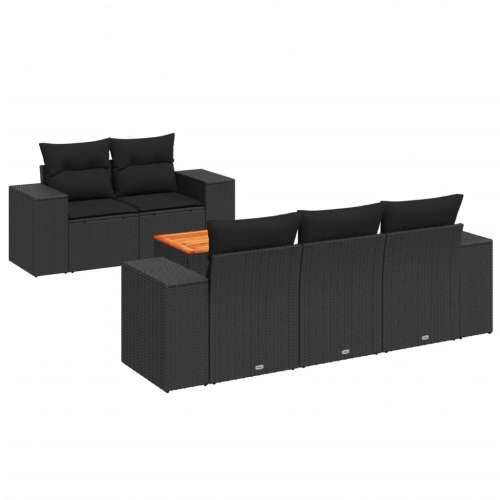 Vrtna garnitura - 6-dijelni set vrtnih sofa s jastucima crni od poliratana - Crna 6 Cijena