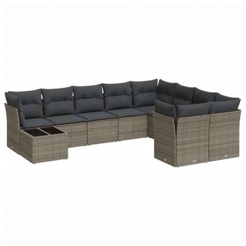 Vrtna garnitura - 10-dijelni set vrtnih sofa od poliratana s jastucima sivi - Siva 1 Cijena