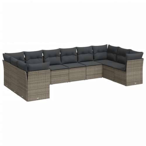 Vrtna garnitura - 10-dijelni set vrtnih sofa od poliratana s jastucima sivi - Siva Bez stola 1 Cijena