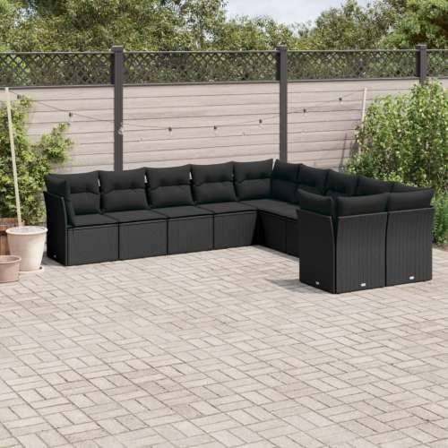 Vrtna garnitura - 10-dijelni set vrtnih sofa s jastucima crni od poliratana - Crna Bez stola 1 Cijena
