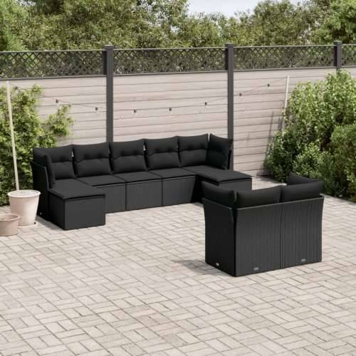 Vrtna garnitura - 9-dijelni set vrtnih sofa s jastucima crni od poliratana - Crna Bez stola 1 Cijena