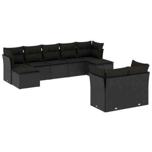 Vrtna garnitura - 9-dijelni set vrtnih sofa s jastucima crni od poliratana - Crna Bez stola 1 Cijena
