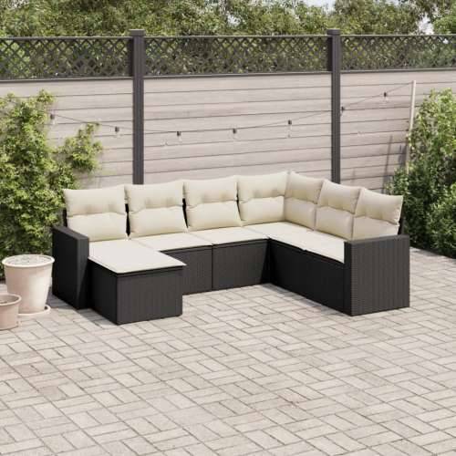 Vrtna garnitura - 7-dijelni set vrtnih sofa od poliratana s jastucima crni - Crna i krem Bez stola 1 Cijena