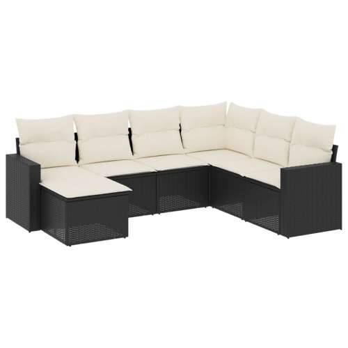 Vrtna garnitura - 7-dijelni set vrtnih sofa od poliratana s jastucima crni - Crna i krem Bez stola 1 Cijena