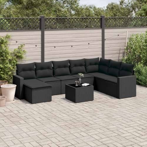 Vrtna garnitura - 9-dijelni set vrtnih sofa s jastucima crni od poliratana - Crna Sa stolom 1 Cijena