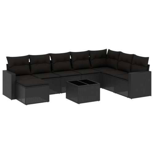 Vrtna garnitura - 9-dijelni set vrtnih sofa s jastucima crni od poliratana - Crna Sa stolom 1 Cijena