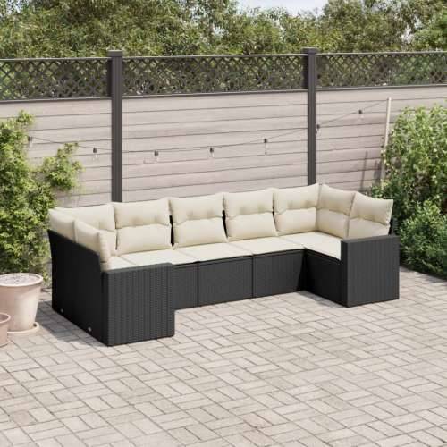 Vrtna garnitura - 7-dijelni set vrtnih sofa od poliratana s jastucima crni - Crna i krem 7 Cijena