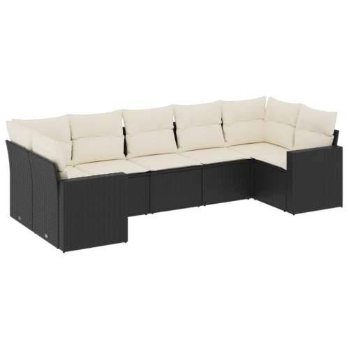 Vrtna garnitura - 7-dijelni set vrtnih sofa od poliratana s jastucima crni - Crna i krem 7 Cijena