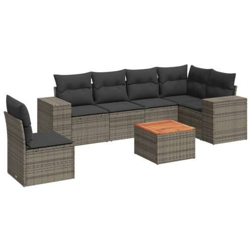Vrtna garnitura - 7-dijelni set vrtnih sofa sivi od poliratana - Siva kutna + stol + 3x srednja 1 Cijena