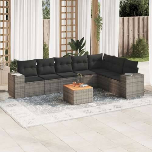 Vrtna garnitura - 8-dijelni set vrtnih sofa od poliratana s jastucima sivi - Siva 8 Cijena