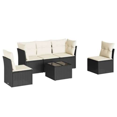 Vrtna garnitura - 6-dijelni set vrtnih sofa s jastucima crni od poliratana - Crna i krem Sa stolom 1 Cijena