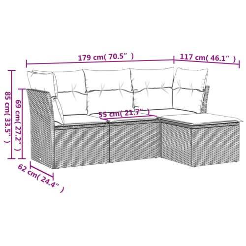 Vrtna garnitura - 4-dijelni set vrtnih sofa od poliratana s jastucima crni - Crna i krem Bez stola 1 Cijena
