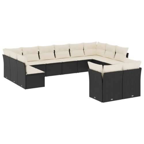 Vrtna garnitura - 12-dijelni set vrtnih sofa od poliratana s jastucima crni - Crna i krem Bez stola 1 Cijena