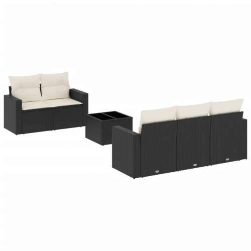 Vrtna garnitura - 6-dijelni set vrtnih sofa s jastucima crni od poliratana - Crna i krem 1 Cijena