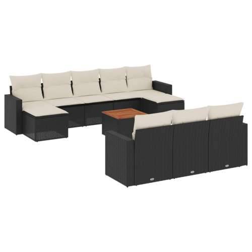 Vrtna garnitura - 11-dijelni set vrtnih sofa od poliratana s jastucima crni - Crna i krem 11 Cijena