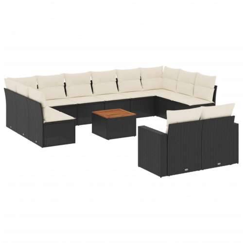 Vrtna garnitura - 13-dijelni set vrtnih sofa s jastucima poliratan crni - Crna i krem 13 Cijena