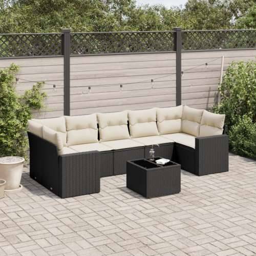 Vrtna garnitura - 8-dijelni set vrtnih sofa od poliratana s jastucima crni - Crna i krem 8 Cijena