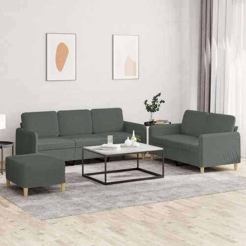 3-dijelni set sofa s jastucima tamnosivi od tkanine - Tamno siva S osloncem za noge Cijena
