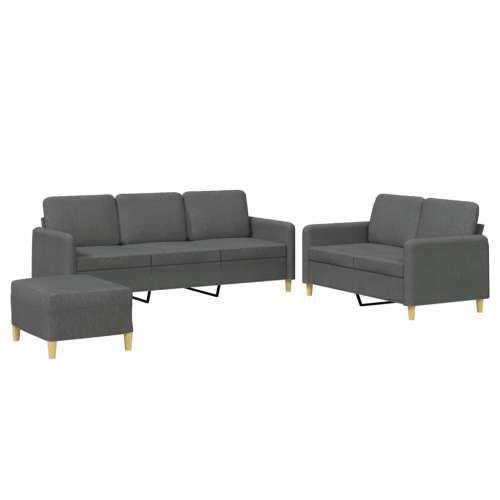 3-dijelni set sofa s jastucima tamnosivi od tkanine - Tamno siva S osloncem za noge Cijena