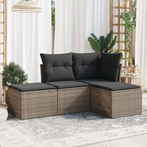 Vrtna garnitura - 4-dijelni set vrtnih sofa od poliratana s jastucima sivi - Siva Bez stola 1 Cijena