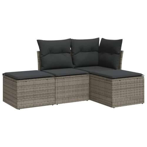 Vrtna garnitura - 4-dijelni set vrtnih sofa od poliratana s jastucima sivi - Siva Bez stola 1 Cijena