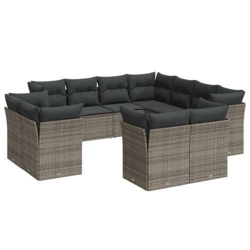 Vrtna garnitura - 11-dijelni set vrtnih sofa od poliratana s jastucima sivi - Siva Bez stola 1 Cijena