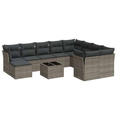 Vrtna garnitura - 11-dijelni set vrtnih sofa od poliratana s jastucima sivi - Siva 1 Cijena