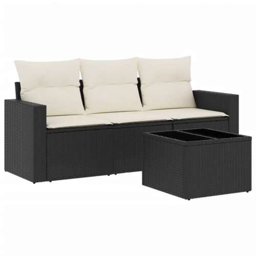 Vrtna garnitura - 4-dijelni set vrtnih sofa od poliratana s jastucima crni - Crna i krem Sa stolom 1 Cijena