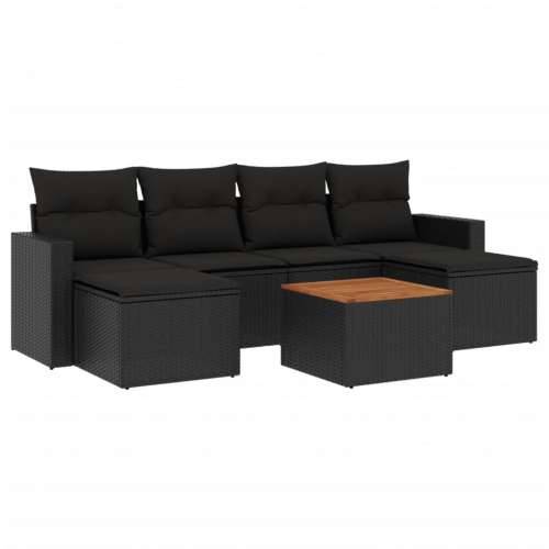 Vrtna garnitura - 7-dijelni set vrtnih sofa od poliratana s jastucima crni - Crna 7 Cijena