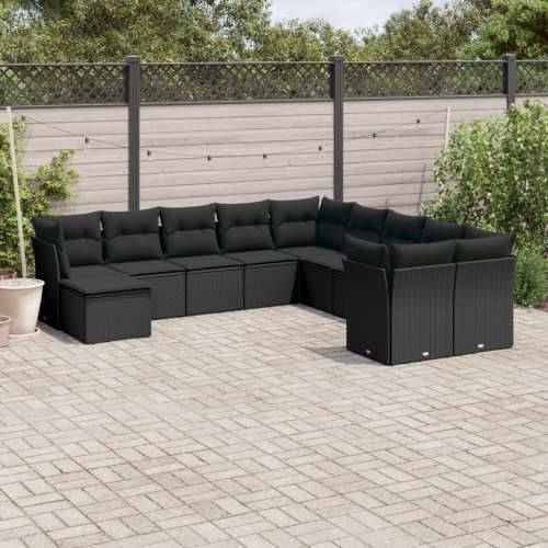 Vrtna garnitura - 11-dijelni set vrtnih sofa od poliratana s jastucima crni - Crna Bez stola 1 Cijena