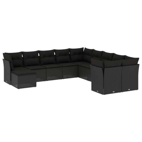Vrtna garnitura - 11-dijelni set vrtnih sofa od poliratana s jastucima crni - Crna Bez stola 1 Cijena