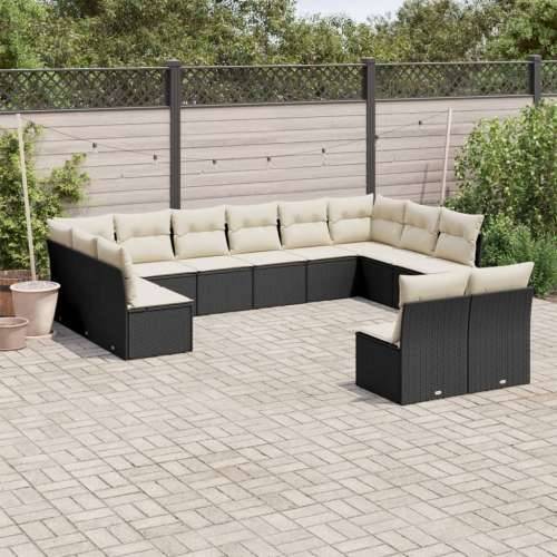 Vrtna garnitura - 12-dijelni set vrtnih sofa od poliratana s jastucima crni - Crna i krem Bez stola 1 Cijena