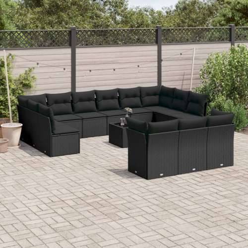 Vrtna garnitura - 14-dijelni set vrtnih sofa s jastucima poliratan crni - Crna Sa stolom 1 Cijena