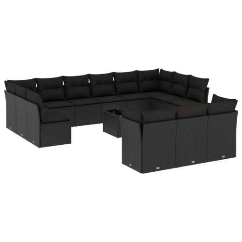 Vrtna garnitura - 14-dijelni set vrtnih sofa s jastucima poliratan crni - Crna Sa stolom 1 Cijena
