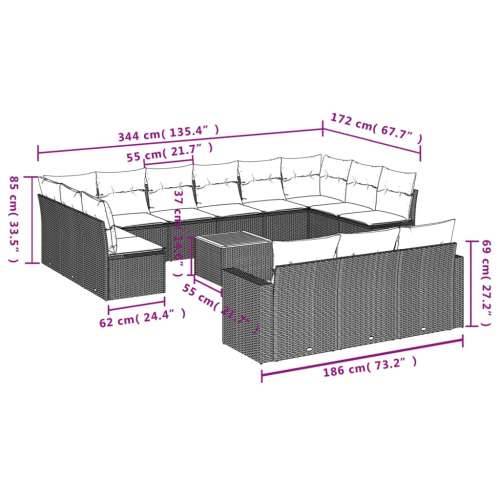 Vrtna garnitura - 14-dijelni set vrtnih sofa od poliratana s jastucima sivi - Siva 14 Cijena